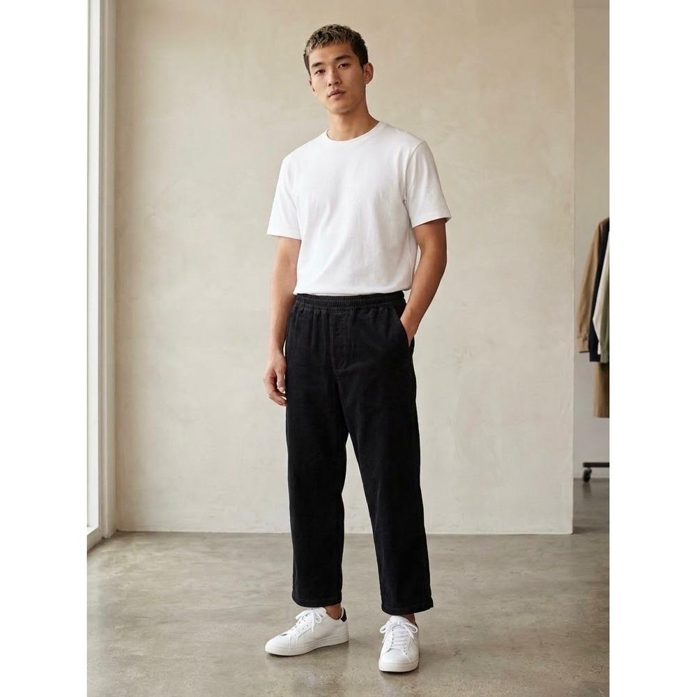 Uniqlo Mens Black Corduroy Relaxed Ankle Pants 372-479137 Small